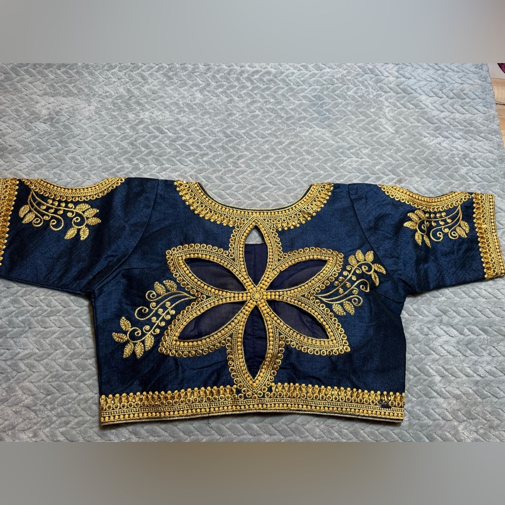 Unique Navy and Gold lehenga Blouse